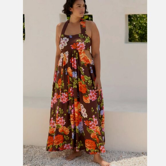 Anthropologie The Piper Bandeau Maxi Dress Brown Floral Size XSP NWT XS P - Picture 4 of 8